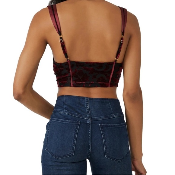 Free People Magic Hour Cami Maroon Red Burnout Velvet Satin Trim Medium - Picture 2 of 15